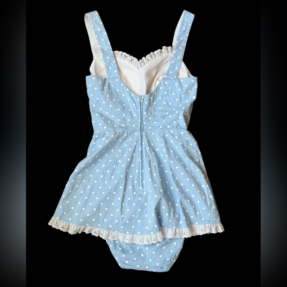 STOP STARING! NWT
baby blue polka dot ROMPER eyelet lace PINUP GIRL rockabilly - Picture 6 of 11